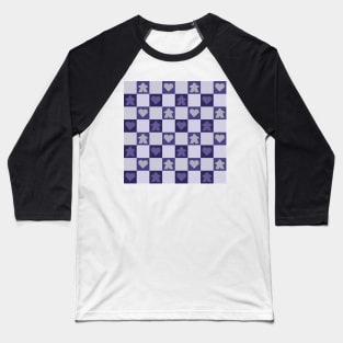 Purple Periwinkle Meeple Gingham Check | Game Night Picnic Checkerboard Baseball T-Shirt
